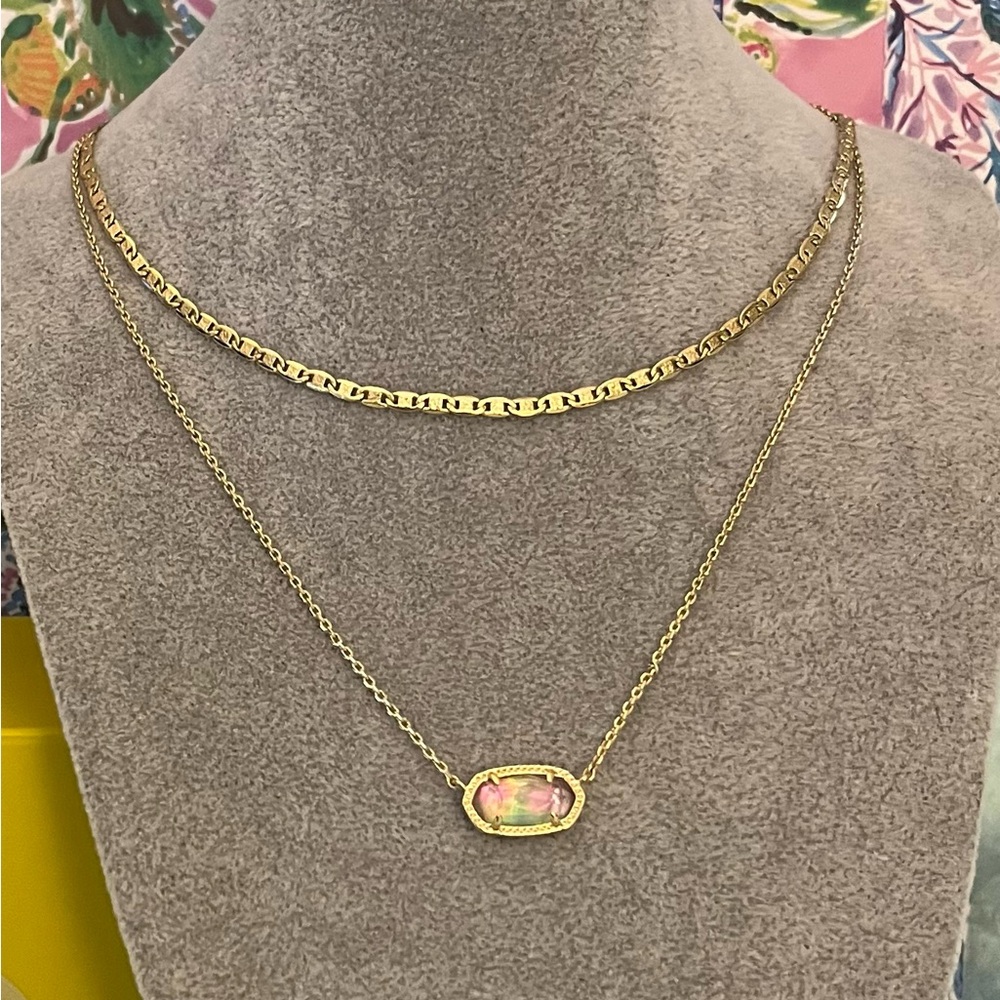 Kendra Scott Elisa Multi Strand Lilac Abalone Shell Necklace in Gold.  NWOT!